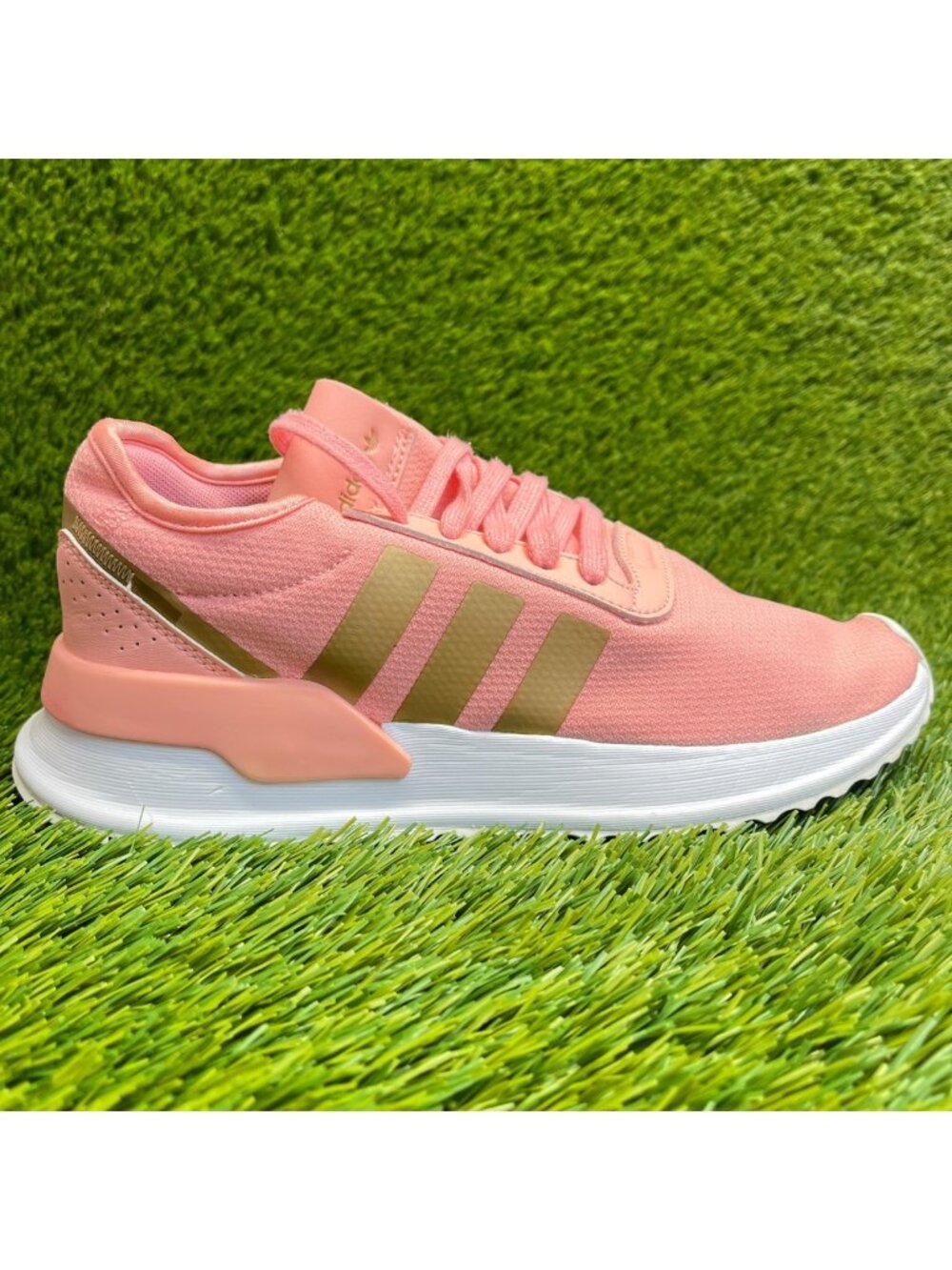 Adidas U Path Run Girls Size 7Y‎ Pink Gold White Running Athletic Shoes Sneakers